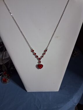 paparazzi Silver-Tone Necklace with Red Heart Pendant